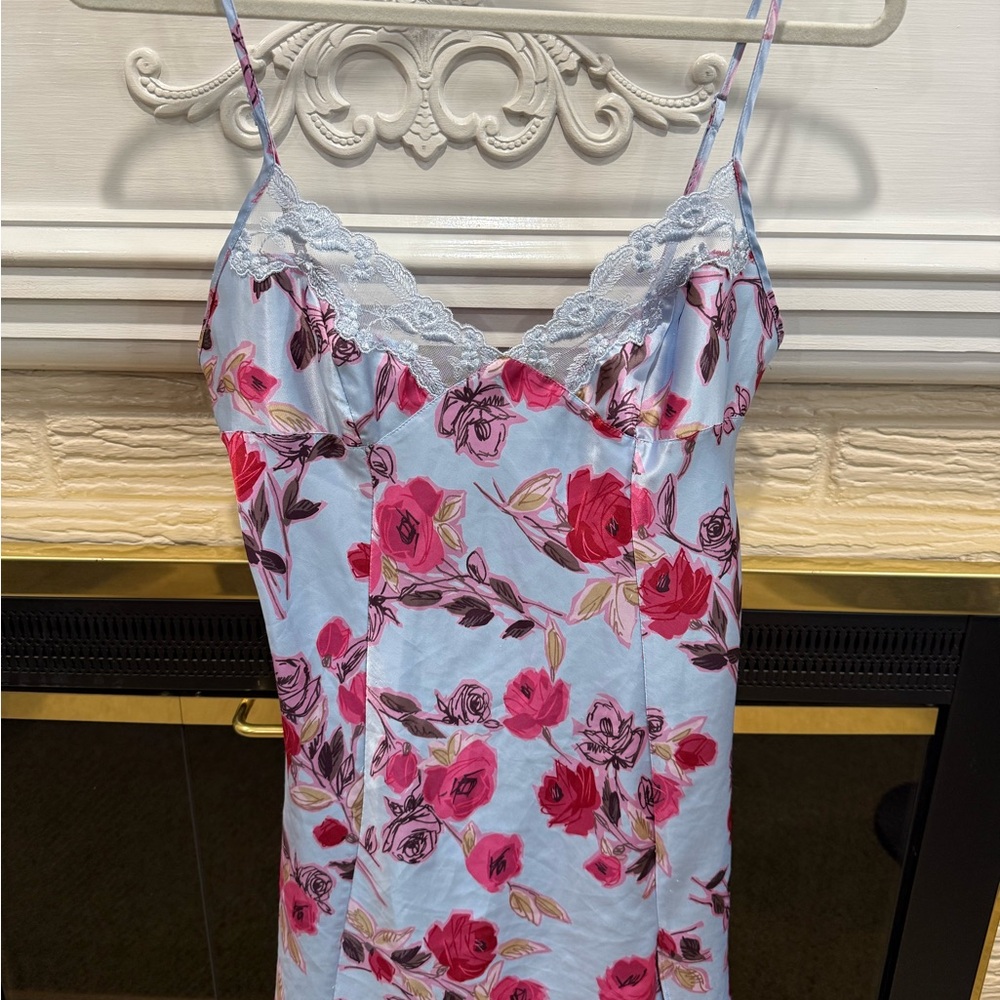 Victoria's Secret Blue and Red Floral Chemise